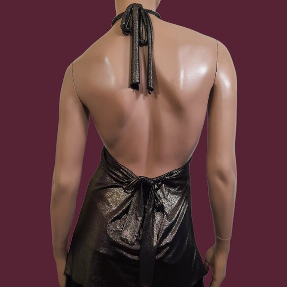 Y2K Babydoll Halter Top Bronze Glitter Metallic XL Party Cocktail Going Out Top - Picture 3 of 9